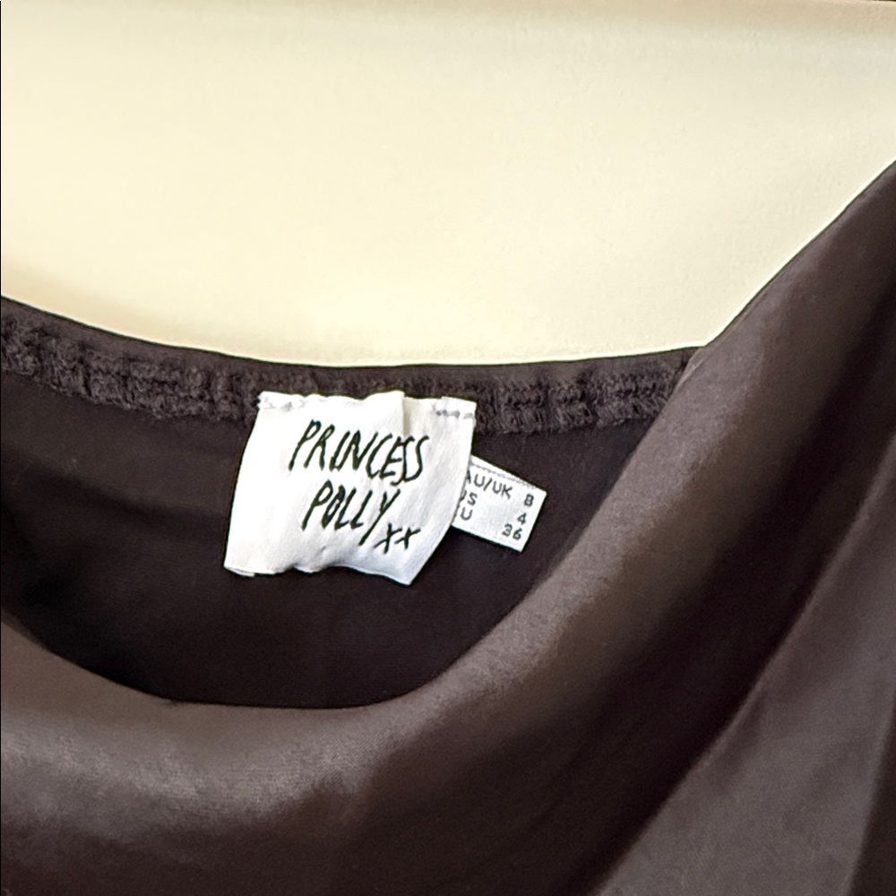Princess Polly Satin Black Long Bell Sleeve Cowl‎ Neck Fit and Flare Mini Dress - Picture 8 of 8